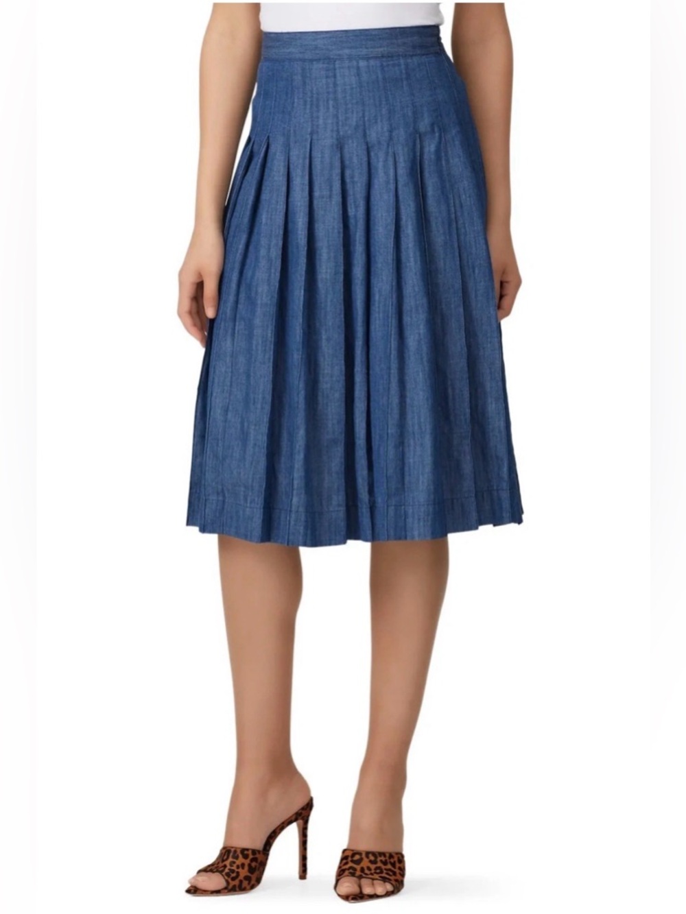 New J Crew  Pleated Chambray Denim Midi Skirt
